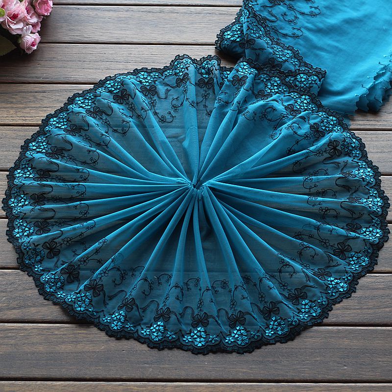 2yards/lot 23cm wide  Embroidered Tulle  Lace trim mesh lace trim blue beautiful